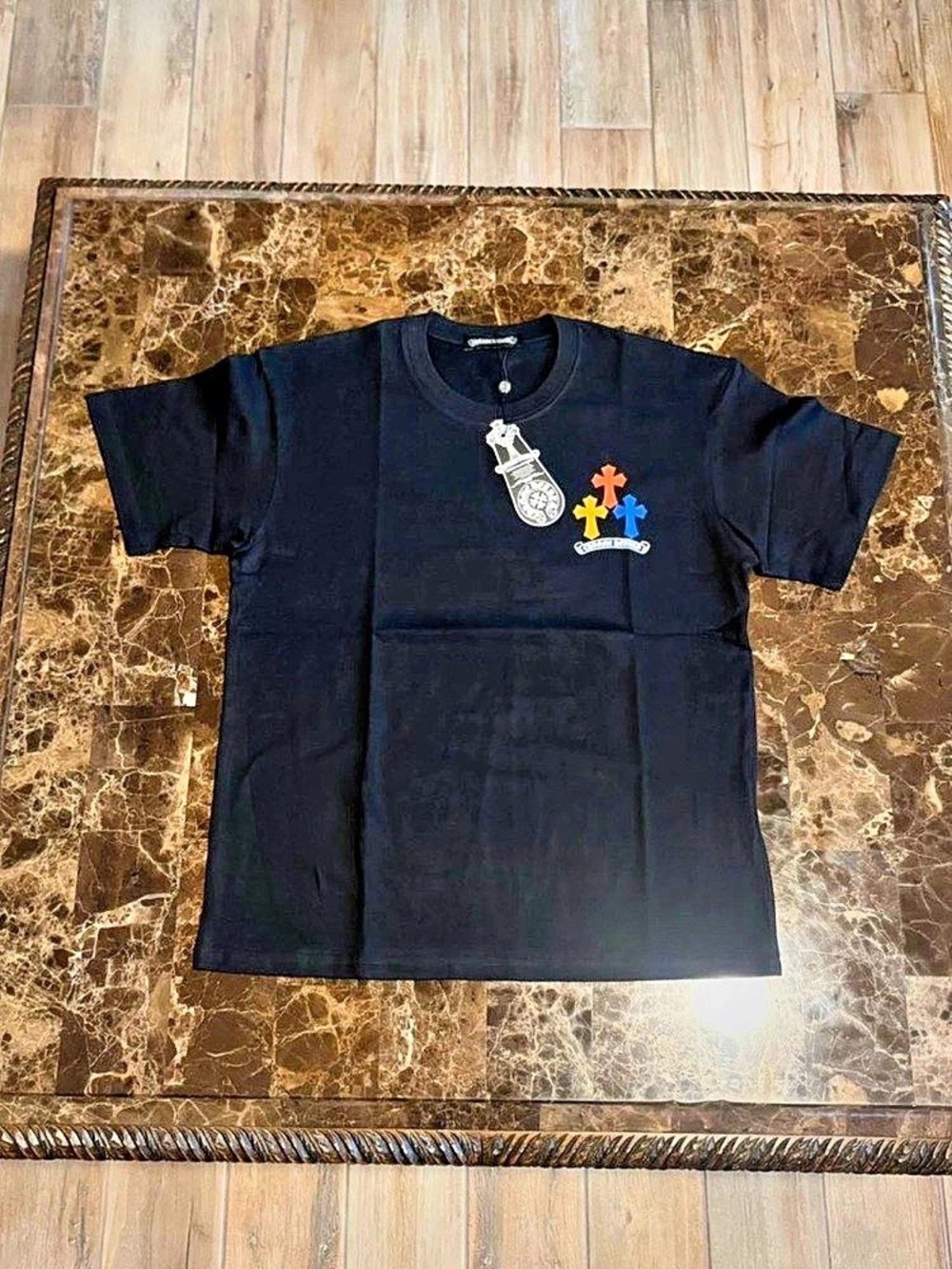 Chrome Hearts Multi Color Cross T-Shirt Black Graphic Short Sleeve Tee in Black